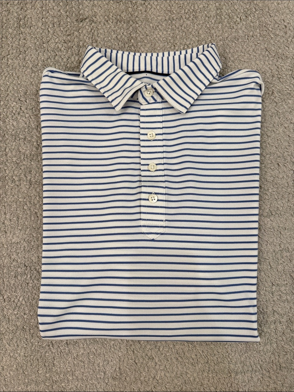johnnie-O White Polo with Navy Blue Stripes